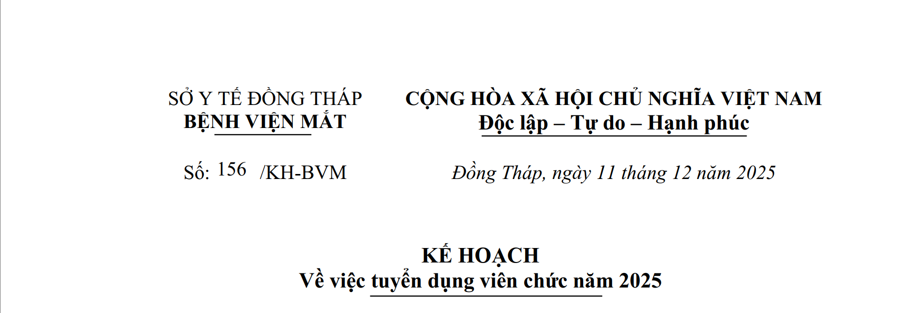 KẾ HOẠCH TUYỂN DỤNG VIÊN CHỨC NĂM 2025